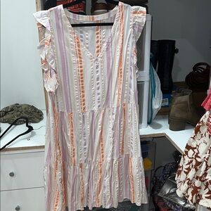 Time and Tru Pastel Striped Ruffle Dress with pockets
